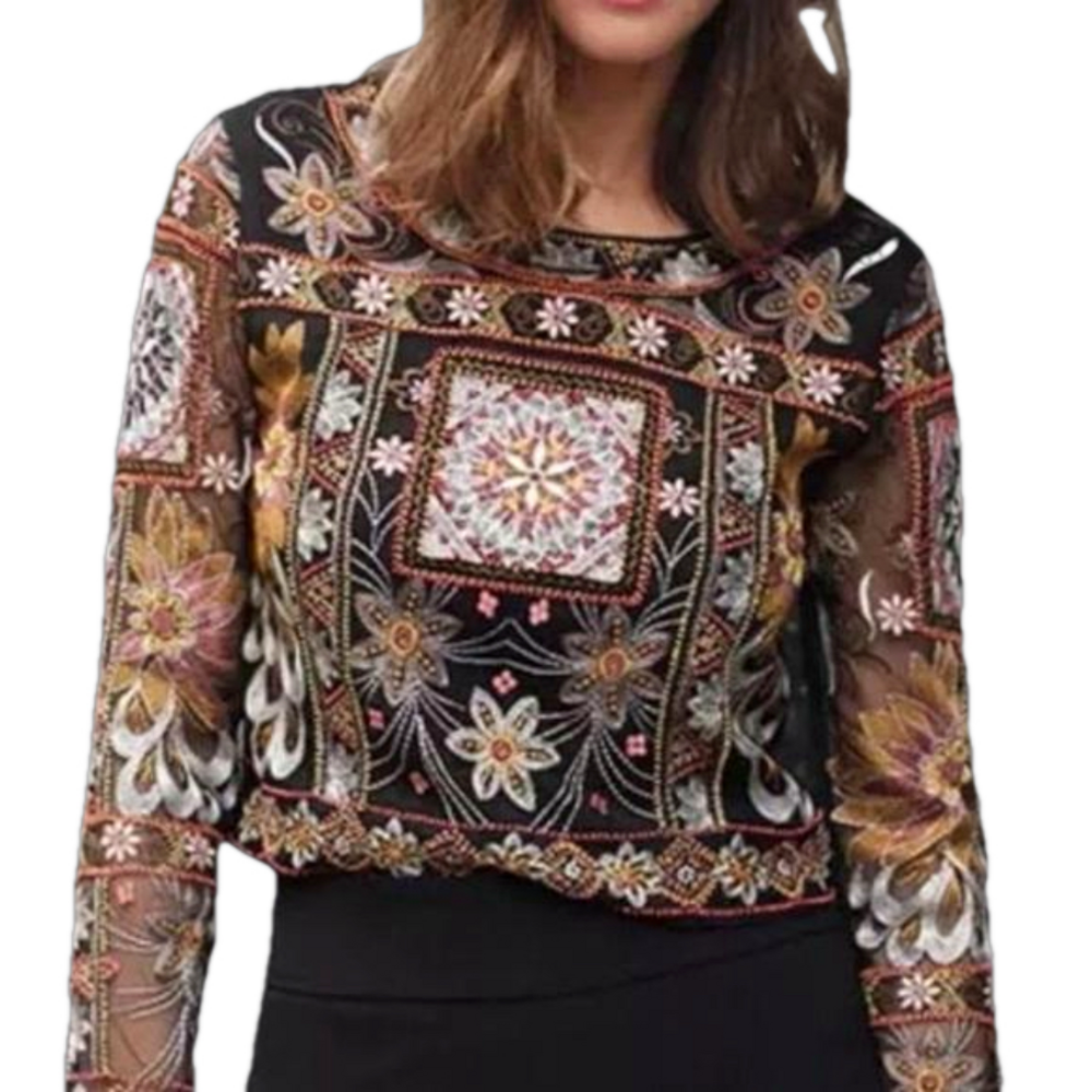 Zara Woman Premium Denim Collection Embroidered Beaded shirt SMALL as is